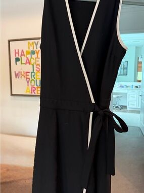 Carbon38 Black One-Shoulder Wrap Dress with White Trim